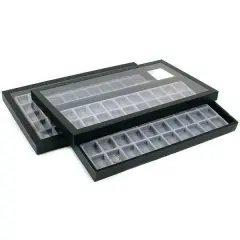 2-50 Compartment Gray Jewelry Display Acrylic Lid Case