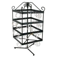 Revolving Rotating 96 Pairs Earring Display Stand Black Metal 13 1/8"