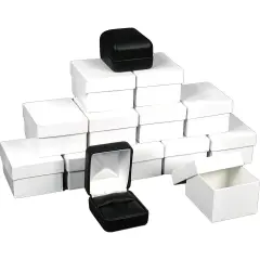 12 Ring Boxes Black Leather Jewelry Gift Case Display
