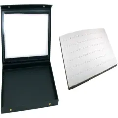 Black Glass Top Jewelry Case (Snap close lid) w/ Gray 72-slot Foam Display Pad