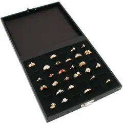 36 Slot Ring Tray Black Travel Jewelry Showcase Display
