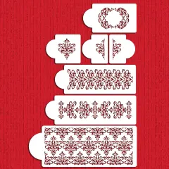 Five Tier Lace Cake Stencil Set | C367 by Designer Stencils | Cake Decorating Tools | Baking Stencils for Royal Icing, Airbrush, Dusting Powder | Reusable Plastic Food Grade Stencil for Cakes | Easy to Use & Clean Cake Stencil
