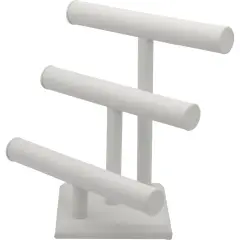 3 Tier White Leather T-Bar Bracelet & Necklace Jewelry Display Stands