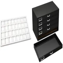 Black FindingKing 5-Drawer Jewelry Storage Case w/ 5 White Plastic 32-slot Trays