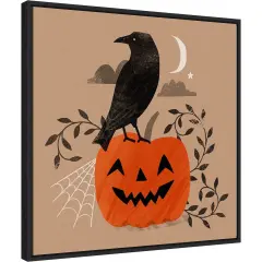 Halloween Crow Graphic II by Victoria Barnes 22-in. W x 22-in. H. Canvas Wall Art Print Framed in Black