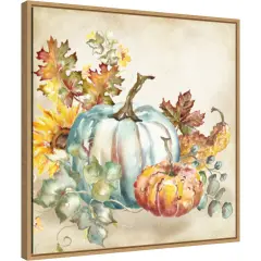 Watercolor Harvest Pumpkin III by Tre Sorelle Studios 22-in. W x 22-in. H. Canvas Wall Art Print Framed in Natural