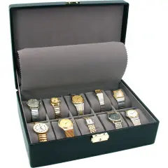 10 Watch Black Display Case Glossy Solid Top Box & Lock