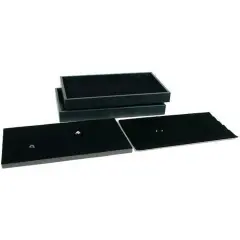 3 Earring Ring Display Tray Black Velvet Showcase Unit