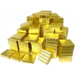 100 Pc Gold Foil Cotton Fill Filled #33 Jewelry Boxes Sz 3 1/2""L x3 1/2""Wx1""H