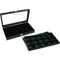 30 Pocket Watch Jewelry Display Tray & Glass Lid Case