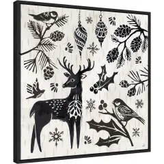 Woodcut Christmas III by Daphne Brissonnet Canvas Wall Art Print Framed Black