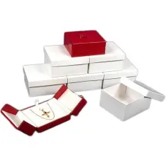 6 Pendant Necklace Boxes Red Leather Gift Case Display