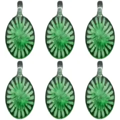 Green Lampwork Glass Pendant Bead Round Flower Part Pack of 6
