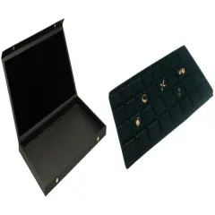 Black Faux Leather Jewelry Case w/ 1 Black 32-slot Plastic Tray (Snap Close Lid)