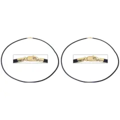 Black Rubber Cord Necklace W/ 14k Yellow Gold Lobster Clasp 16" & 18" Kit 2 Pcs