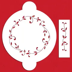 Leaf Circle Cake Stencil Set | C020 by Designer Stencils | Cake Decorating Tools | Baking Stencils for Royal Icing, Airbrush, Dusting Powder | Reusable Plastic Food Grade Stencil for Cakes & Cookies | Easy to Use & Clean Cake & Cookie Stencil