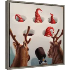 Whack-An-Elf Reindeer Games by Lucia Heffernan Canvas Wall Art Print Framed Grey