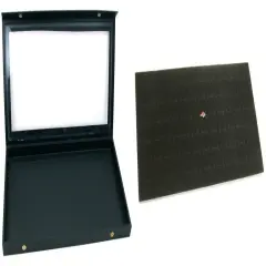 Black Glass Top Jewelry Case (Snap close lid) w/ Black 72-slot Foam Display Pad