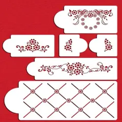 Four Tier Daisy Lattice Cake Stencil Set | C380 by Designer Stencils | Cake Decorating Tools | Baking Stencils for Royal Icing, Airbrush, Dusting Powder | Reusable Plastic Food Grade Stencil for Cakes | Easy to Use & Clean Cake Stencil