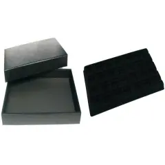Black Jewelry Display Case (Removable Magnetic Lid) w/ Blck 28-slot Plastic Tray