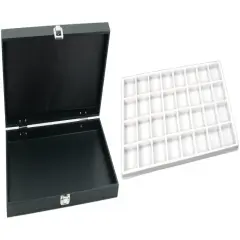 Black Jewelry Display Case (Single metal clasp) w/ White 32-slot Plastic Tray