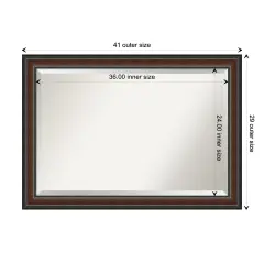 Beveled Wood Bathroom Wall Mirror, Cyprus Walnut Narrow Frame