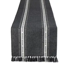 DII Black Dobby Striped Fringe Ribbed Table Runner 14x108