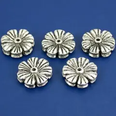 Flower Disc Beads Antique Silver Plated 16mm Approx 4