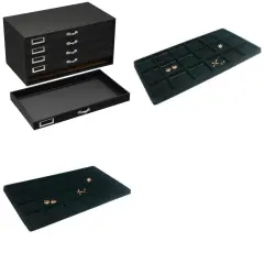 Findingking Jewelry Display Tray Insert Black Showcase w/ 5 Black Gem Jar Slots