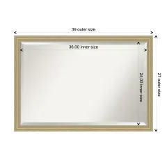 Beveled Wood Bathroom Wall Mirror, Champagne Teardrop Frame