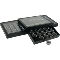 75 Black Gem Jars Display & Acrylic Lid Travel Tray