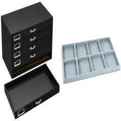 Black FindingKing 5-Drawer Jewelry Storage Case w/ 5 Gray Plastic 8-slot Trays