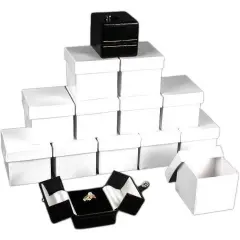 12 Large Black & White Ring Gift Boxes Snap Lid Displays
