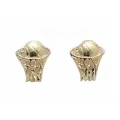 14K Gold Basketball In Hoop Earrings 9mm