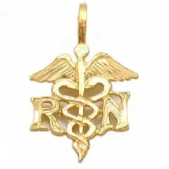 14K Gold RN Caduceus Charm & 18" Chain