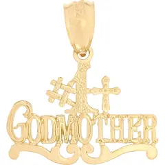 #1 Godmother & Cross Charm Diamond-Cut 14k Gold 18mm