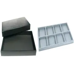 Black Jewelry Display Case (Removable Magnetic Lid) w/ Gray 8-slot Plastic Tray