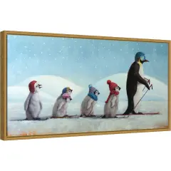 Ski School Penguins by Lucia Heffernan Canvas Wall Art Print Framed Gold