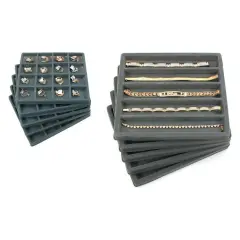 10 Gray Flocked Display Tray Inserts (5) 5 Slot & (5) 16 Slot Trays