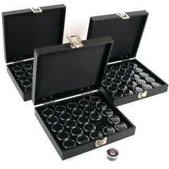 75 Gem Jars Black Display Tray Gemstone Travel Case