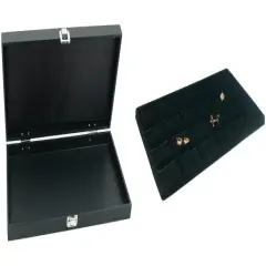 Black Jewelry Display Case (Single metal clasp) w/ Black 24-slot Plastic Tray