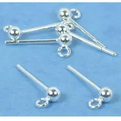 6 Sterling Silver Earring Ball Stud Loop Post 3mm Parts