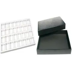 Blck Jewelry Display Case (Removable Magnetic Lid) w/ White 32-slot Plastic Tray