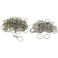 Nickel Plated Key Chain Ring W/ Chain & Metal Split Rings Findings Kit 100 Pcs