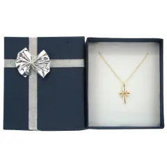 14K Gold Celtic Cross Charm with 18" Gold Cable Chain & Gift Box