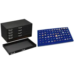 Black FindingKing 5-Drawer Jewelry Case w/ 5 Blue 72-Slot Foam Ring Display Pads
