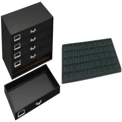 Black FindingKing 5-Drawer Jewelry Storage Case w/ 5 Black Plastic 50-slot Trays
