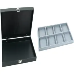 Black Jewelry Display Case (Single metal clasp) w/ Gray 8-slot Plastic Tray