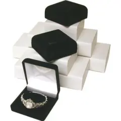12 Black Flocked Watch & Bracelet Jewelry Gift Boxes