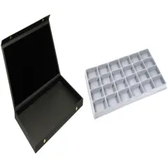 Black Faux Leather Jewelry Case w/ 1 Gray 24-slot Plastic Tray (Snap Close Lid)